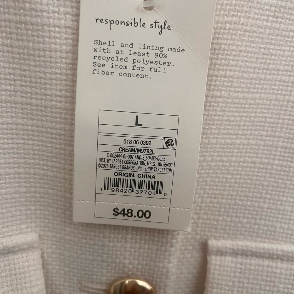a new day Women's Cream Blazer with Gold Buttons Sz L - Picture 6 of 6